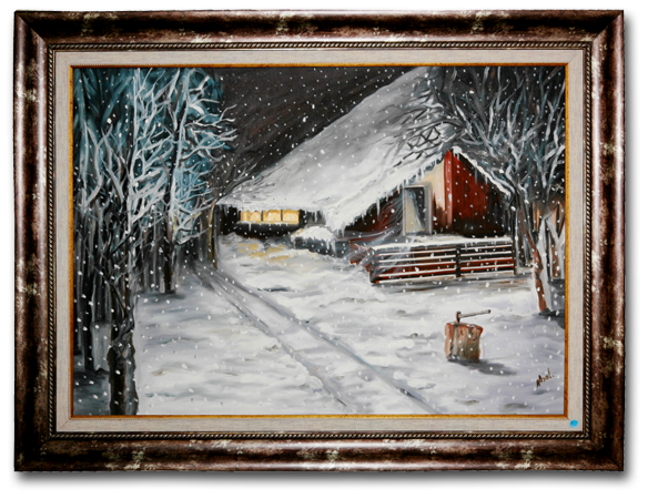 Karlı Dağ Evi yağlıboya tablo